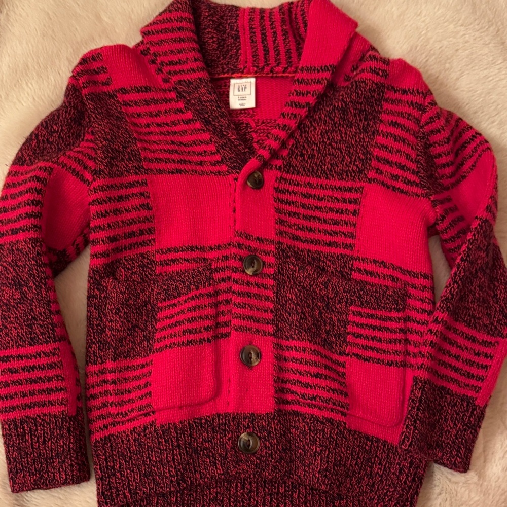 GAP Red and Black Kids Cardigan Sweater